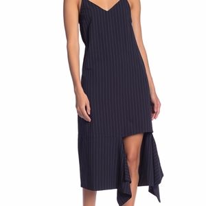 Gray Lab Pinstriped Asymmetrical Midi Dress